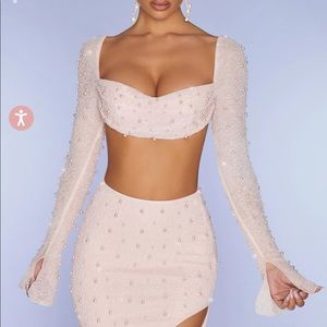 Blush Oh Polly embellished crop top